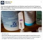 Postul tv globalist NBC recunoaște că "teoreticienii conspirației au avut dreptate": imunitatea naturală este mai eficientă decât vaccinurile cu ARNm