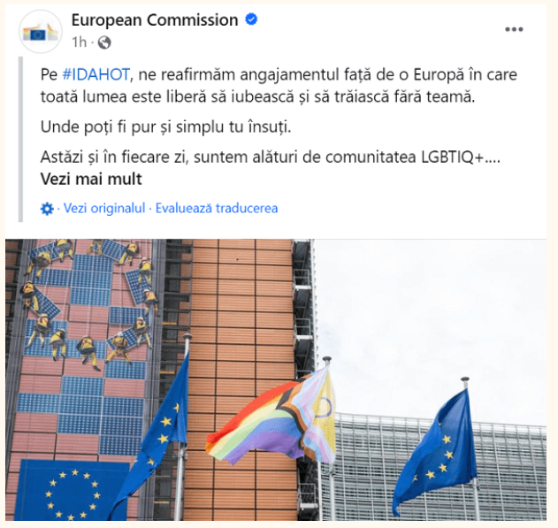 34 de ani de când homosexualitatea a fost scoasă de OMS de pe lista bolilor. Steagul LGBTQ a fost arborat la sediul CE din Bruxelles
