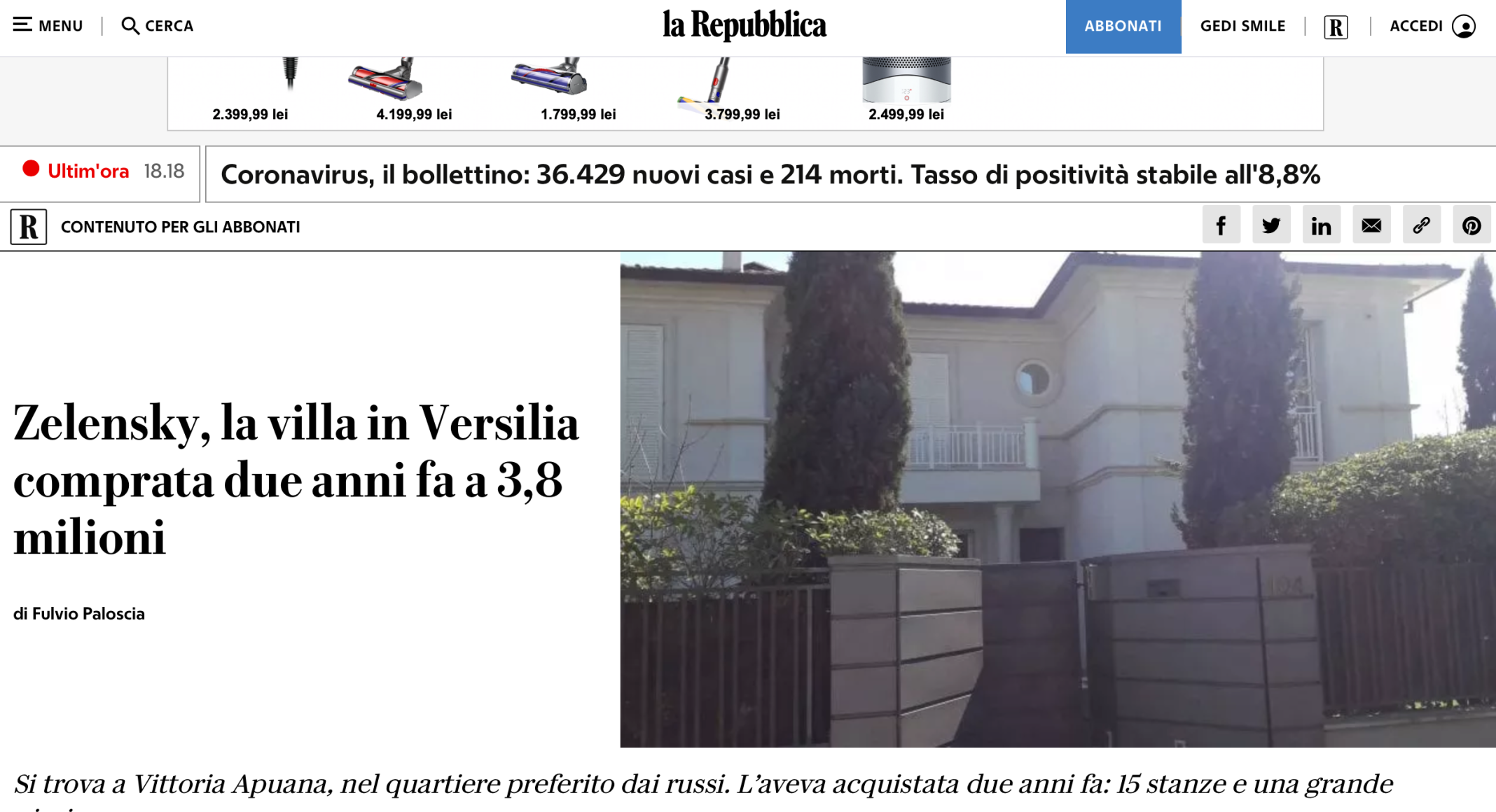 Cotidianul italian La Repubblica prezintă Vila de 3,8 milioane de euro a lui Zelensky din Toscana
