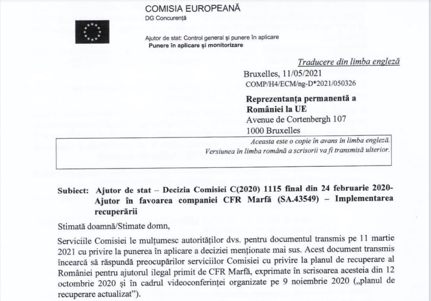 Guvernul și-a asumat în secret în fața Comisiei Europene desființarea CFR Marfă