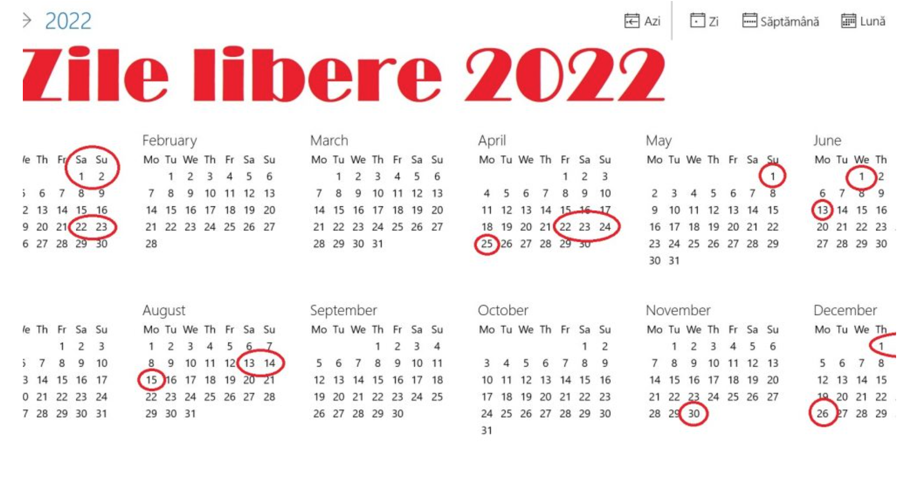 Minivacanțele în 2022: Weekendurile 