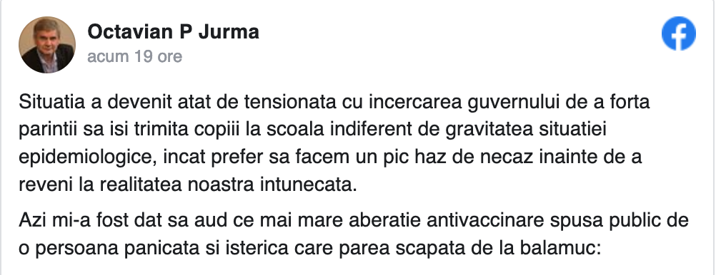 Octavian Jurma: Un român moare de COVID la fiecare 7 minute iar Guvernul vrea sa continue cu relaxarea și dupa 6 la mie!