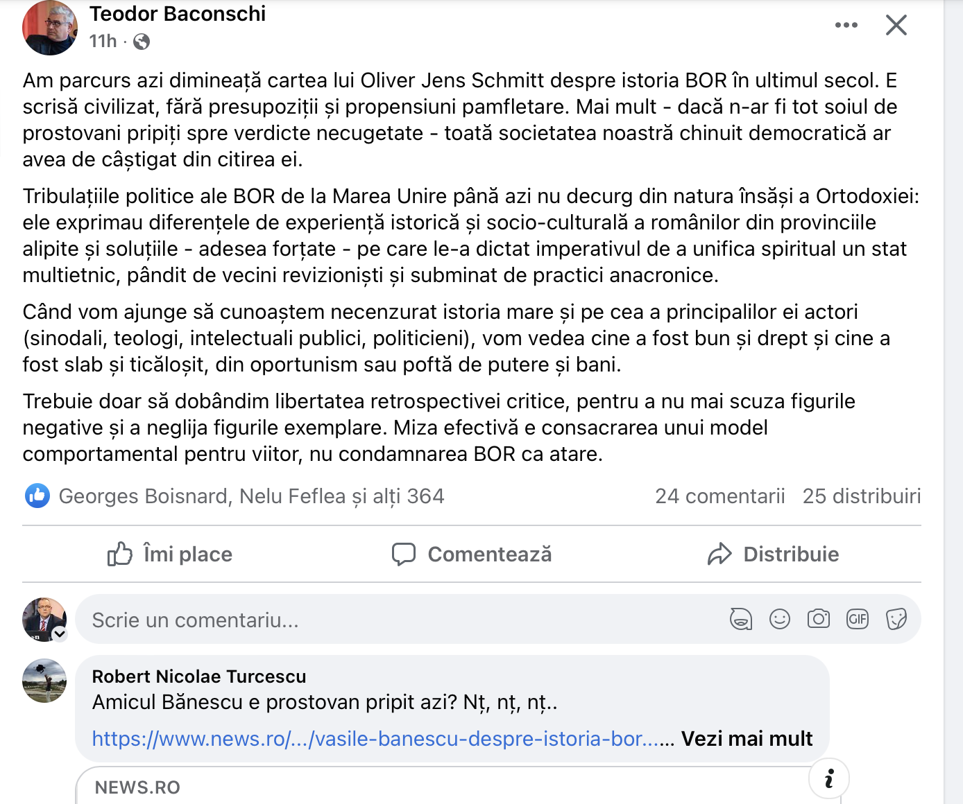 Robert Turcescu către Teodor Baconshi pe Facebook: Ce repede ați uitat când îmi plângeați la propriu la telefon rugându-mă să fac ceva că va prinseseră paparazzi cu amanta în parc